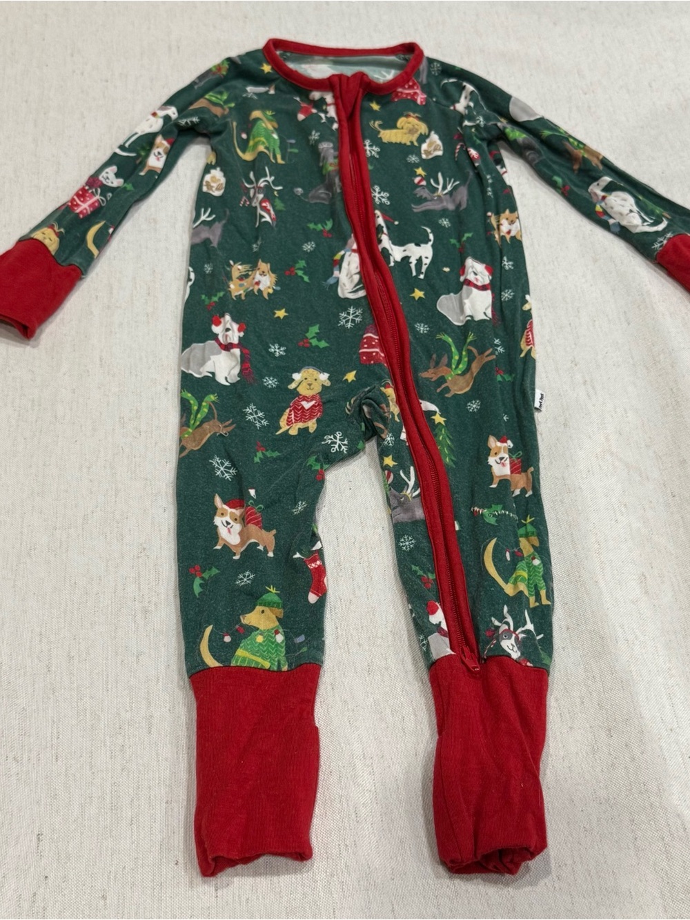 Little Sleepies Green Holiday Animal Print Footer Sleeper 3-6m Red Trim Bamboo